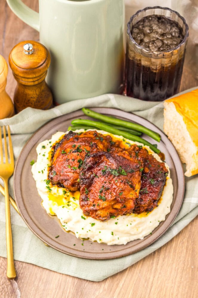Juicy beef steaks served with creamy mashed potatoes and fresh green beans, perfect for a hearty and.