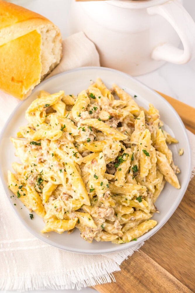 Slow Cooker Sausage Boursin Pasta